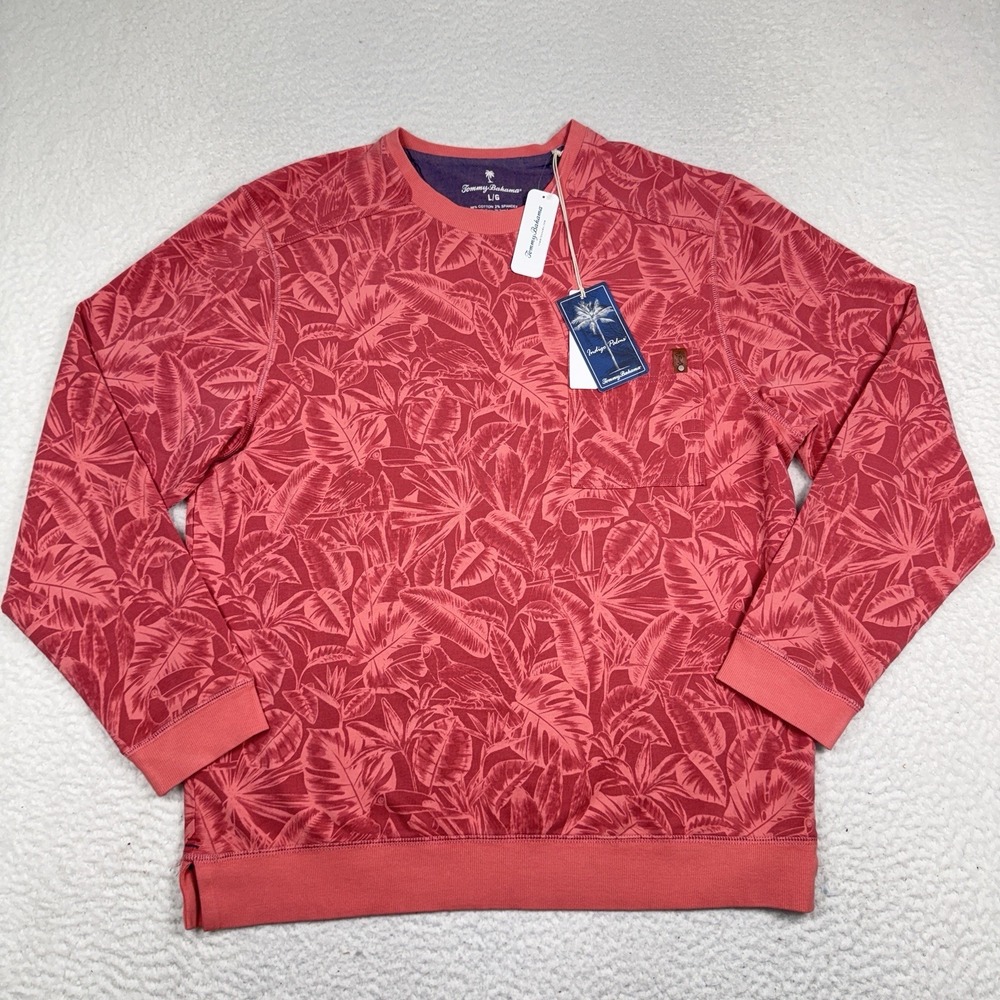 Tommy Bahama Ben Terry Sweatshirt Mens Large Seashell Indigo Palms Toucan NWT